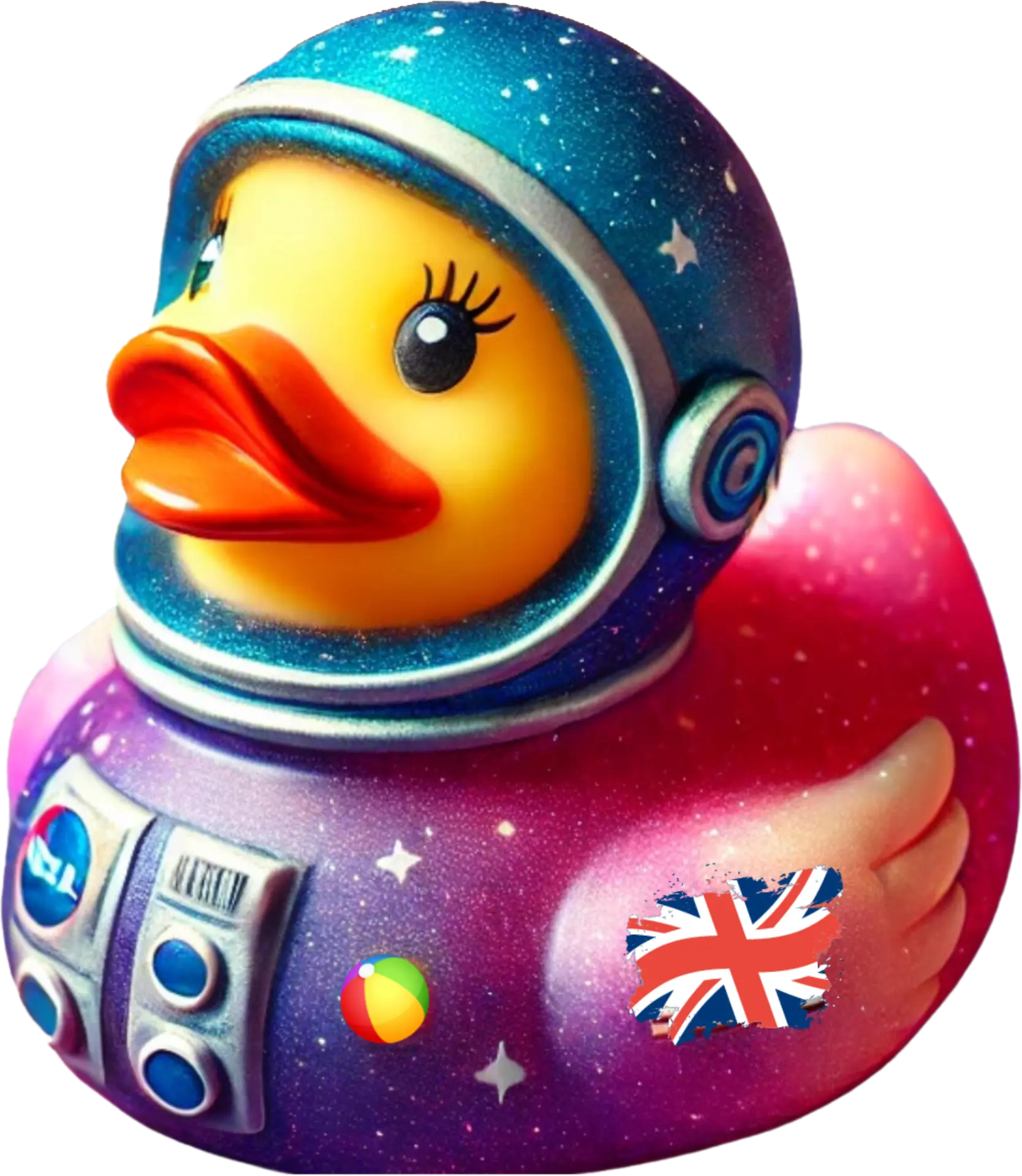 The official SpaceDucking astronaut duck in a starry space helmet